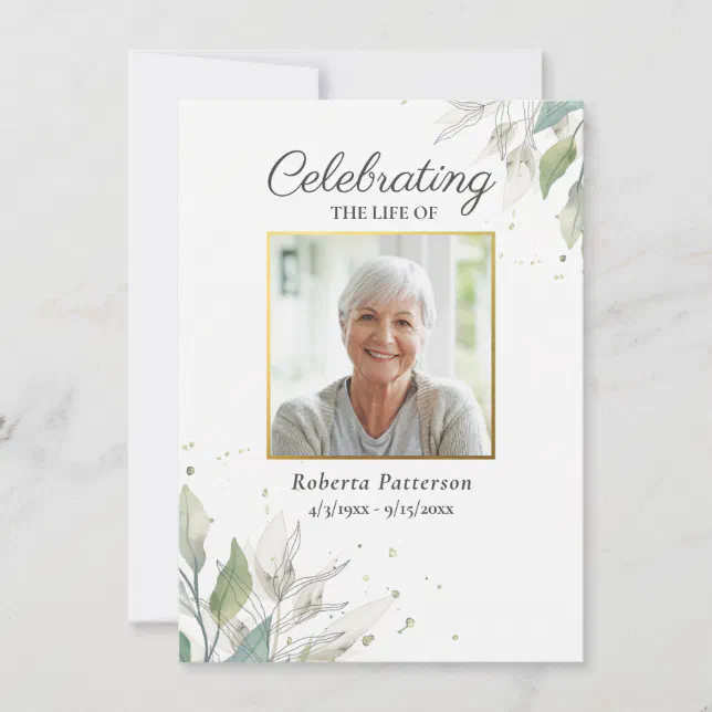 Pretty Botanicals Funeral Memorial Custom Photo Note Card | Zazzle