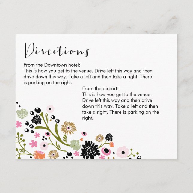 Pretty Bouquet Floral Directions Info Card Invite (Front)