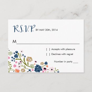 Pretty Bouquet Floral | R S V P Reply Card Navy by PinkHippoPrints at Zazzle