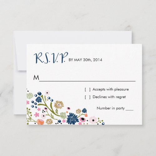 Pretty Bouquet Floral | R S V P Reply Card Navy