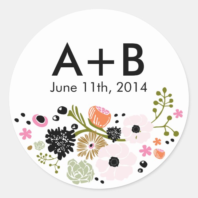 Pretty Bouquet Floral Wedding Circle Sticker (Front)