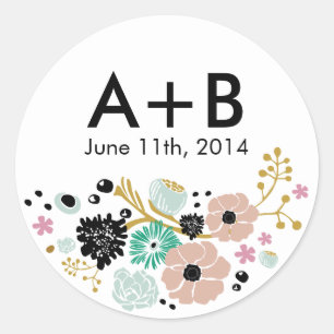 Pretty Bouquet Floral Wedding Circle Sticker Blush