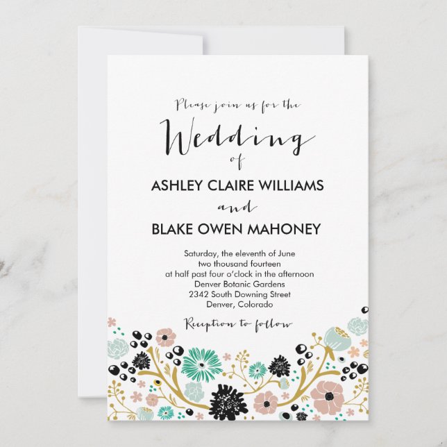 Pretty Bouquet Floral Wedding Invitation Blush (Front)