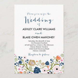Pretty Bouquet Floral Wedding Invitation Navy