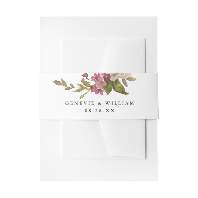 Pretty Bouquet Names and Date Wedding Invitation Belly Band (Front Example)