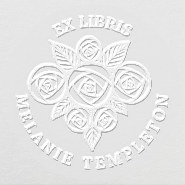 Pretty Bouquet of Roses Ex Libris Round Embosser (Design)