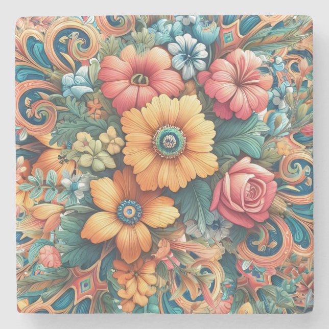 Pretty Bouquet of Summer Flowers Stone Coaster (Front)