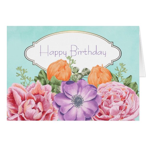 Pretty Bouquet Watercolor Flowers Happy Birthday Card | Zazzle