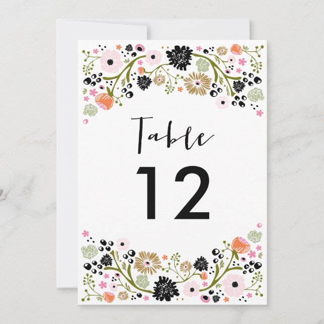 Pretty Bouquet Wedding Table Number Invitation (Front)