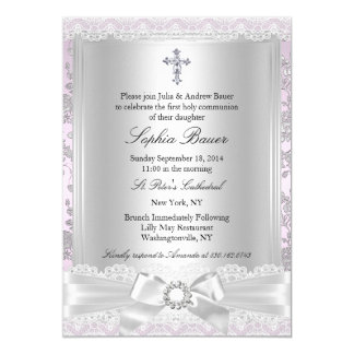 Pretty Bow Cross First Communion Purple Card