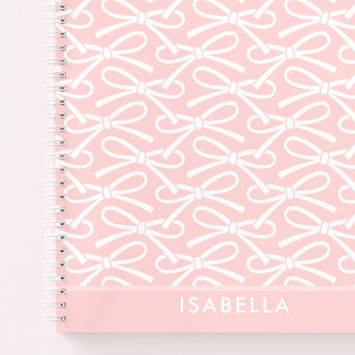 Pretty Bow Custom Name Pink Spiral Notebook