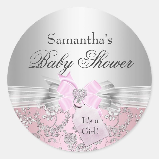 Pretty Bow & Floral Baby Shower Sticker (Front)