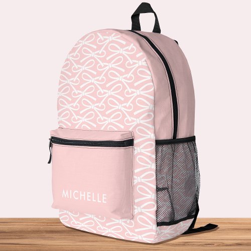 Pretty Bow Pattern Personalized Pink White Printed Backpack