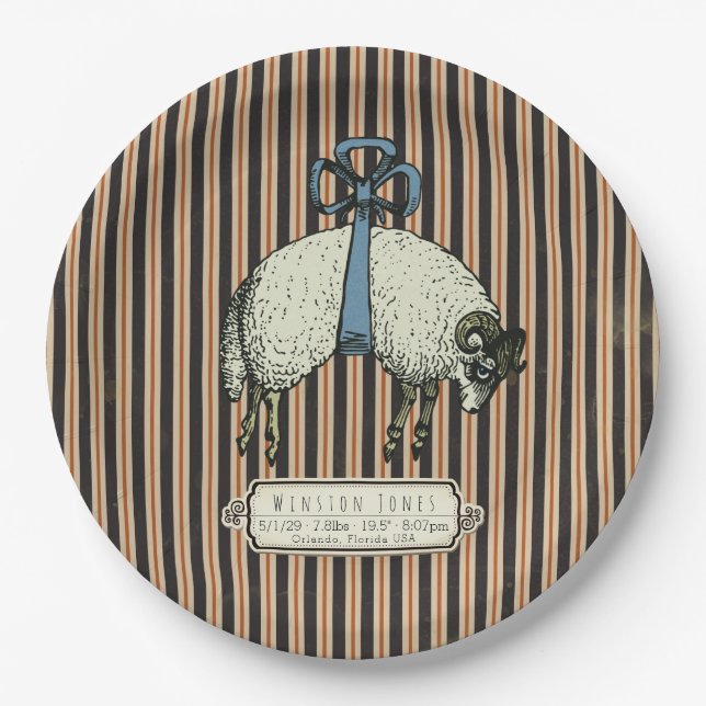 Pretty Bow Sheep™ Collection - Birth Info / 9" Paper Plates (Front)