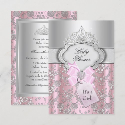 Pretty Bow &amp; Tiara Princess Baby Shower Invitation Personalized Announcement