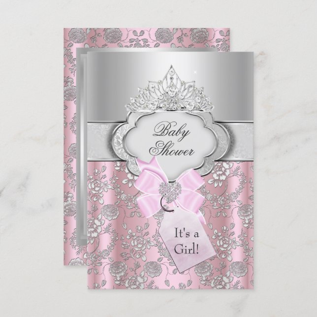 Pretty Bow & Tiara Princess Baby Shower Invitation (Front/Back)