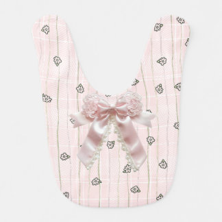 Pretty bow with lace and pink pattern for girls baby bib