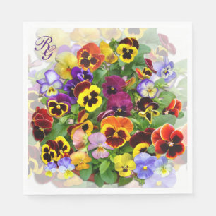 Pretty Bowl of Pansies Monogram Napkins