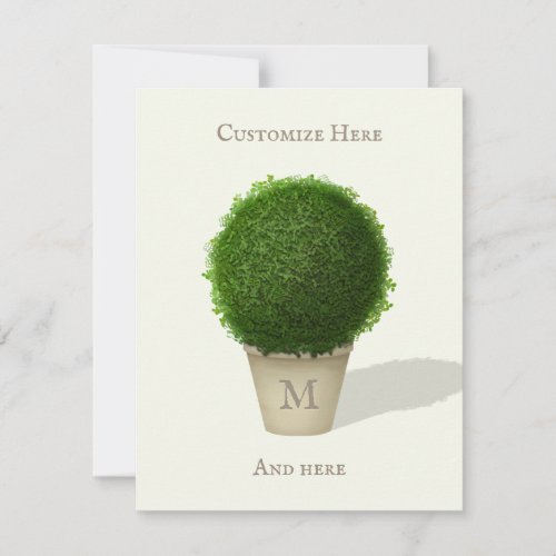 Pretty Boxwood Topiary Monogrammed  Personalized Note Card