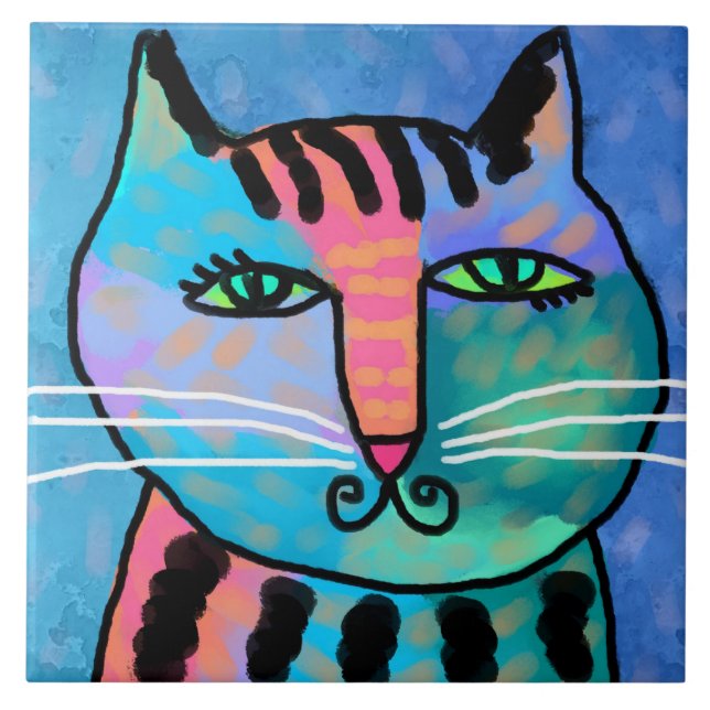 Pretty Boy Abstract Cat Painting Ceramic Tile (Front)