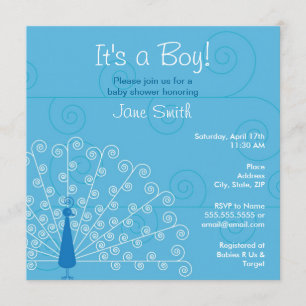 Pretty Boy Peacock Baby Shower Invitation