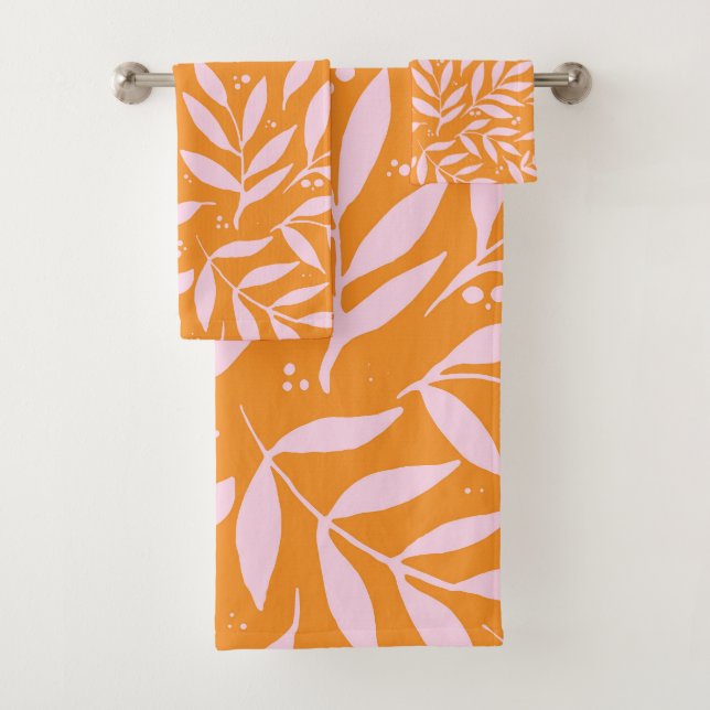 Pretty branches - orange and pink bath towel set (Insitu)