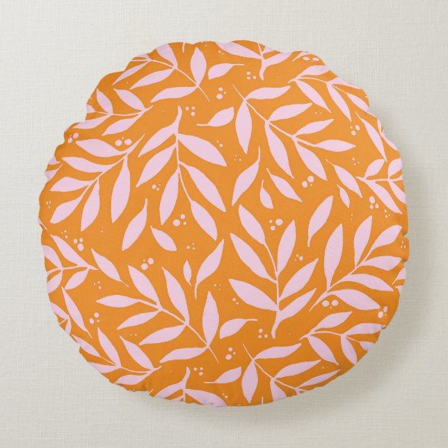 Pretty branches - orange and pink round pillow (Front)