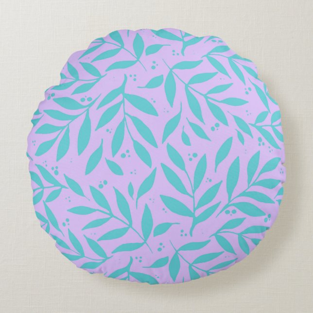 Pretty branches - turquoise and violet teen round pillow (Front)