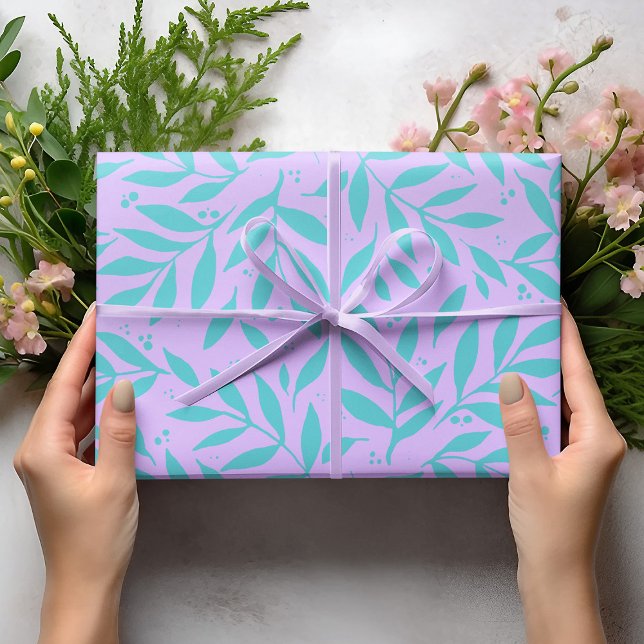 Pretty branches - turquoise and violet teen wrapping paper sheets (Creator Uploaded)