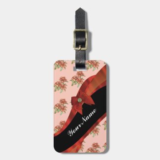 Pretty brick red vintage floral flower pattern luggage tag