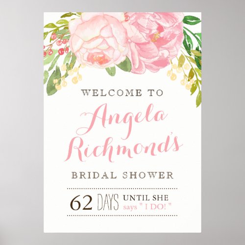 Pretty Bridal Shower Welcome Sign 20x28