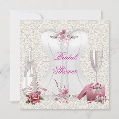 Pretty Bridal Shower White Pink Corset Floral Invitation