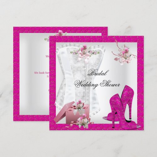 Pretty Bridal Shower White Pink Corset High Heels Invitations