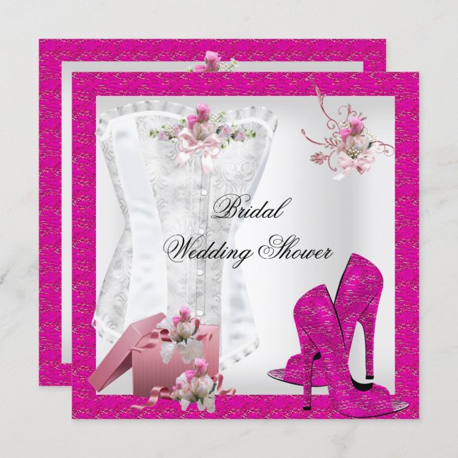 Pretty Bridal Shower White Pink Corset High Heels Invitation (Front/Back)