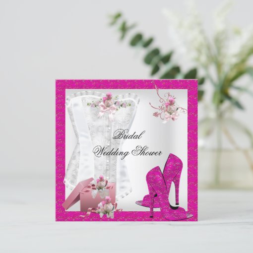 Pretty Bridal Shower White Pink Corset High Heels Invitation | Zazzle