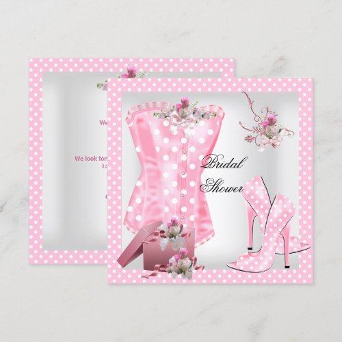 Pretty Bridal Shower White Pink Corset Polka Dots Announcement
