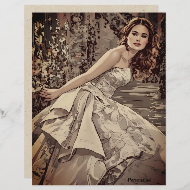 Pretty Bride Floral Vintage Scrapbook Paper (Front/Back)