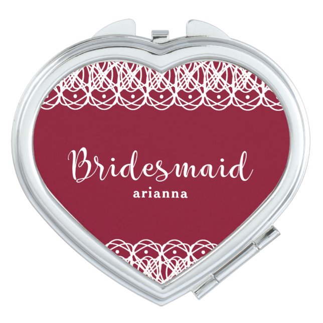 Pretty Bridesmaid with Name Red and White Vanity Mirror (Front)