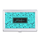 Pretty Bright Blue Floral Personalised Business Card Case