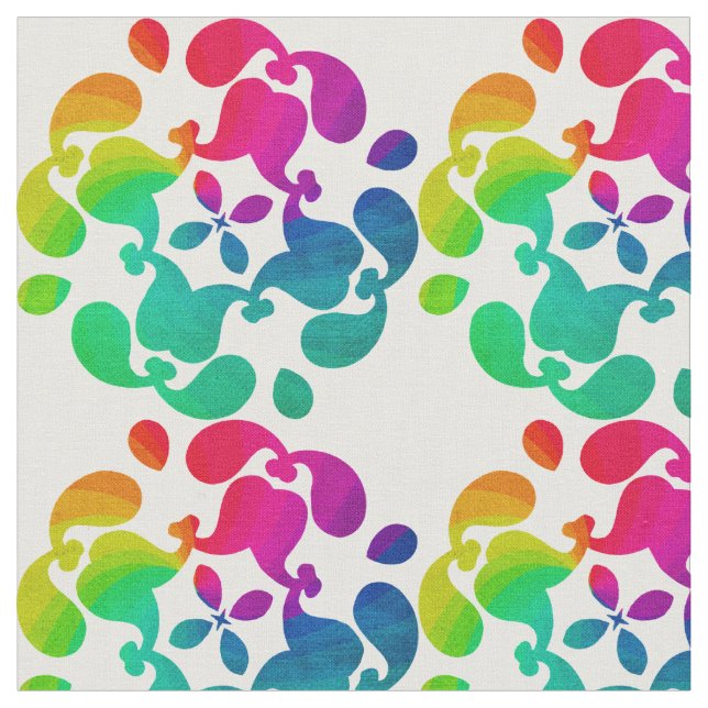Pretty Bright Colorful Rainbow Flowery Patterned Fabric (Close Up)