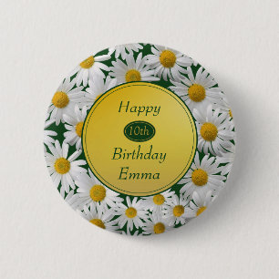 Pretty Bright Daisy Any Age Birthday Button