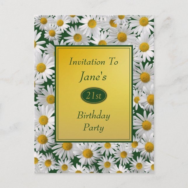 Pretty Bright Daisy Birthday Party Invitation Postcard (Front)