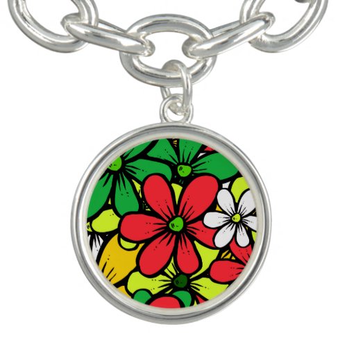 Pretty Bright Grouping of Summer Flowers Bracelet