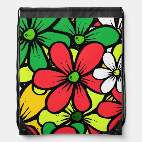 Pretty Bright Grouping of Summer Flowers Drawstring Bag