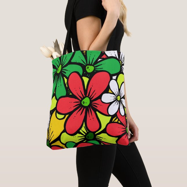 Pretty Bright Grouping of Summer Flowers Tote Bag (Close Up)