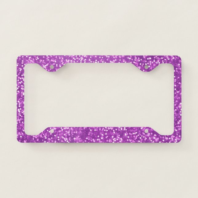 Pretty bright mauve purple Faux Glitter Design  License Plate Frame (Front)