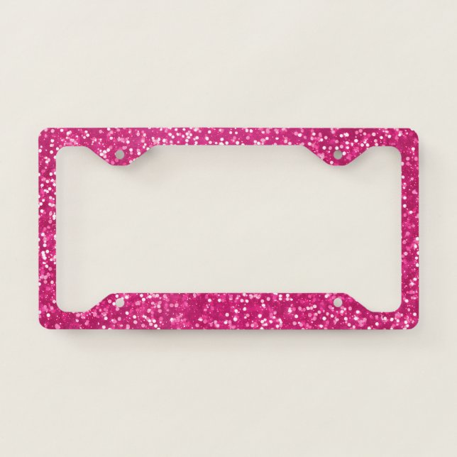 Pretty bright neon pink Faux Glitter Design  License Plate Frame (Front)