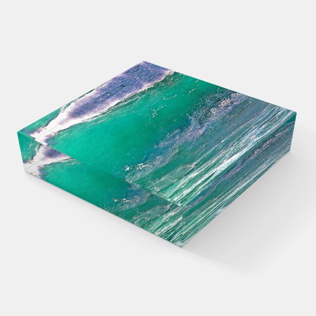 Pretty Bright Ocean Waves Surf Green White Capping Paperweight (Angled)