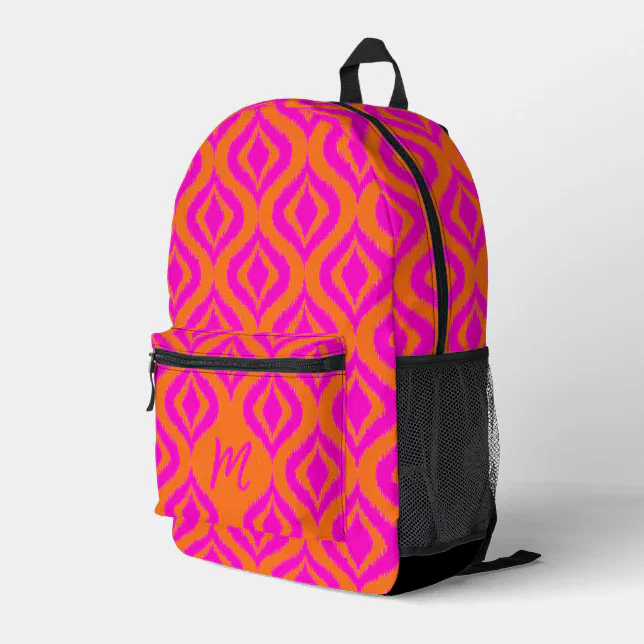Pretty Bright Orange Hot Pink Ikat Art Pattern Printed  display picture 2