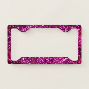Pretty Bright Pink Faux Glitter Design License Plate Frame